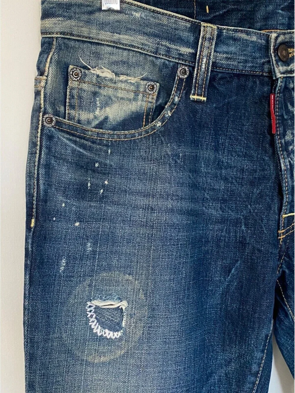 Dsquared2 Paint Splashed Distressed Denim Jeans Men`s IT 50 US 36 Holes Patches